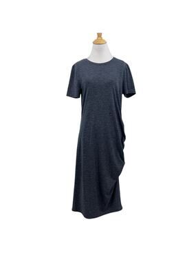 Treasure Bond Dress Womens L Large Blue Gray Side Short Sleeve Crew Ruched Tee